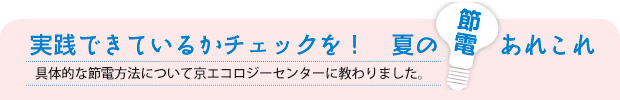 実践できているかチェックを！夏の節電あれこれ　具体的な節電方法について京エコロジーセンターに教わりました