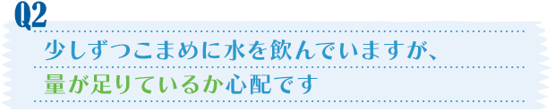 Q2／少しずつこまめに水を飲んでいますが、量が足りているか心配です