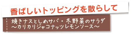 香ばしいトッピングを散らして。焼きナスとしめサバ・冬野菜のサラダ～カリカリジャコナッツレモンソース～